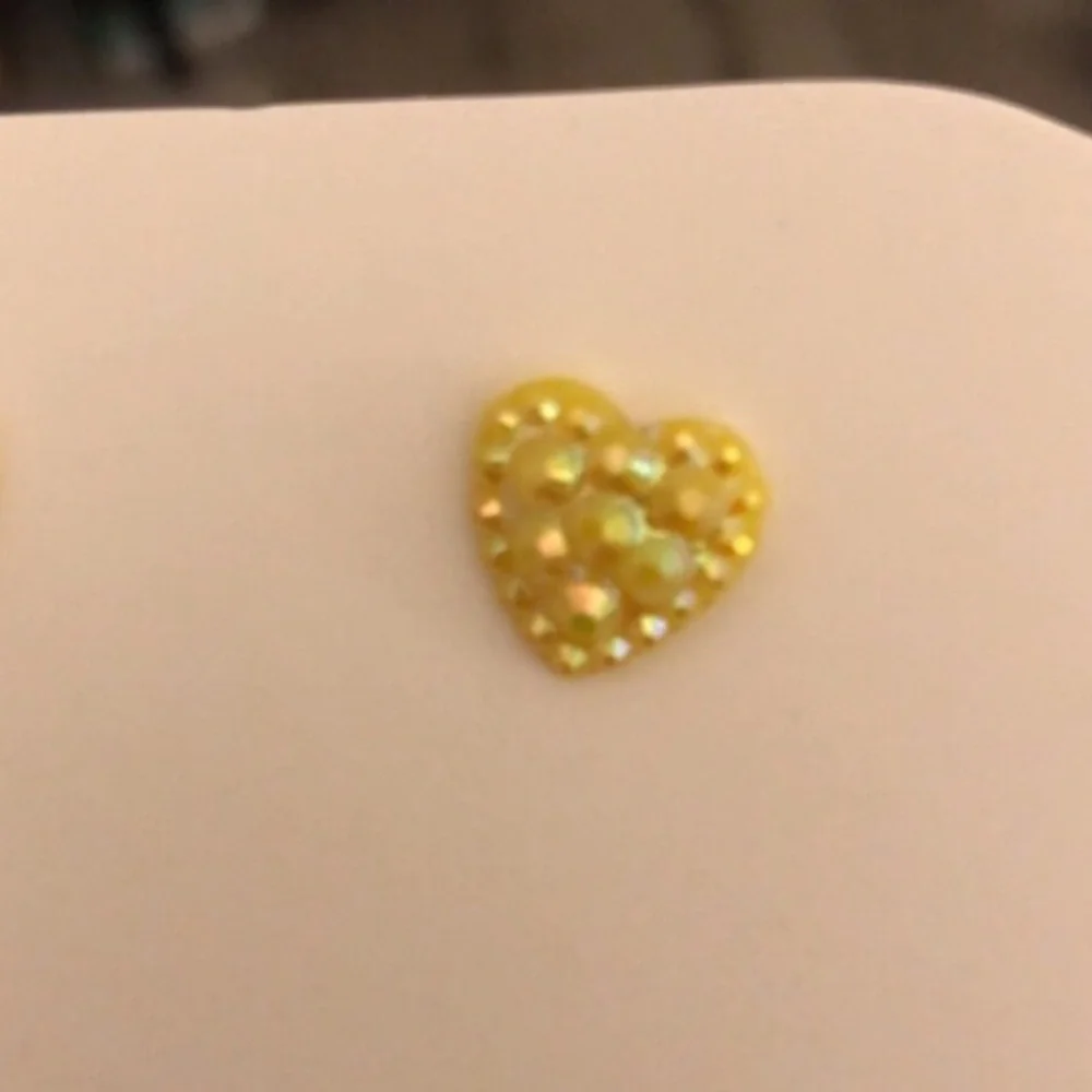 Iridescent Yellow Druzy Heart Earrings
